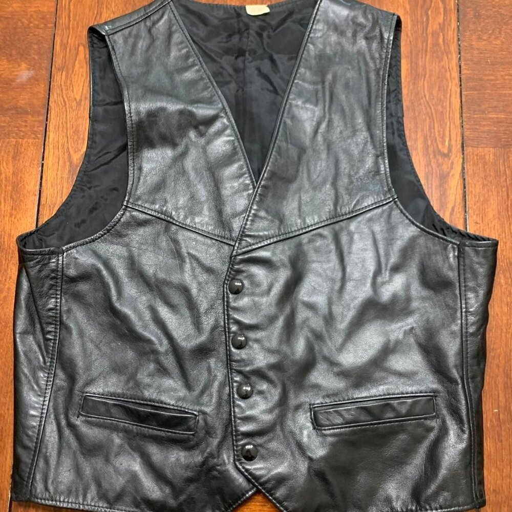 Leather Motorcycle Vest-Black